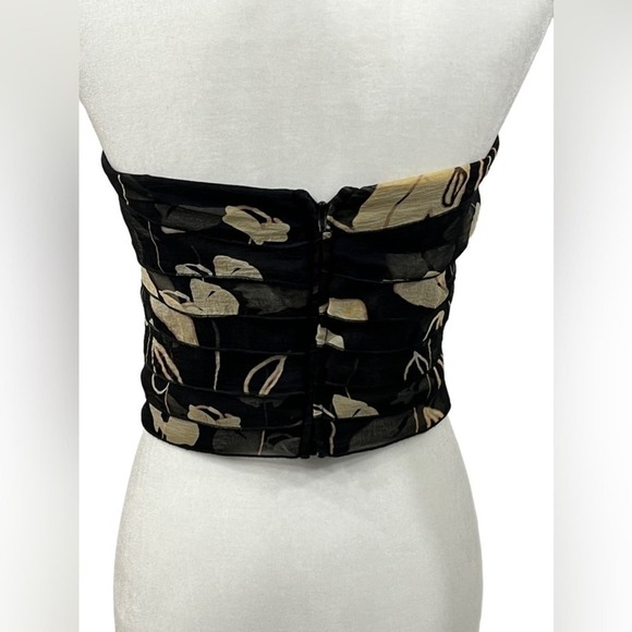 Armani Collezioni Silk Bandeau Sz 6 Black & Beige Floral Layered Strapless Top - Picture 2 of 15